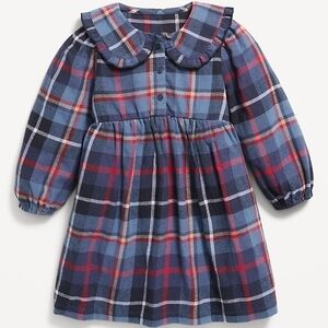 2T Long-Sleeve Flannel Collared Dress